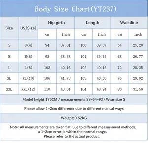 Size chart for wide-leg denim jeans YT237, showing measurements in cm and inch