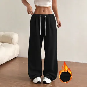 Pantalon de jogging large pour femmes, taille élastique avec cordon et doublure polaire chaude