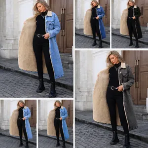 Veste en Jean Longue pour Femme Avec Doublure Polaire Manteau en Denim Oversize Doublé Sherpa pour Hiver Extérieur Streetwear Mode