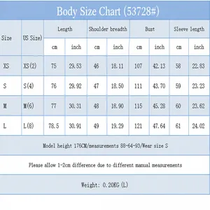 Tableau détaillé des tailles de corps pour chemise décontractée à manches longues en cm
