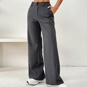 Vue détaillée d'un pantalon large à taille haute gris anthracite pour femmes