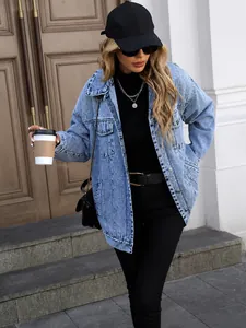Giacca di Jeans Oversize da Donna Top a Manica Lunga Lavato Casual Stile Streetwear Occidentale Giacca Denim Larga