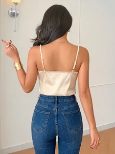 Back view of champagne satin camisole with elegant pearl beaded straps and open back detail