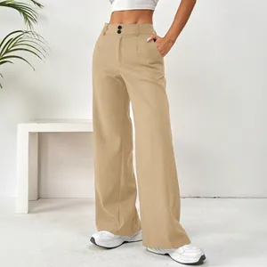 Pantalon kaki à taille haute pour femme, pantalon d'été droit ample et minimaliste