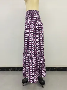 Gonna lunga viola con stampa geometrica e vita elastica arricciata per donna