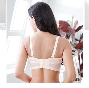 Detailed back view of a nude breathable large size push up bra with wide side wings.