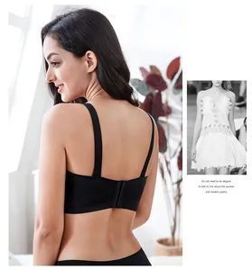 Back view detail of seamless black multi-way bra for plus size women on model