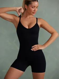 Combinaison De Yoga Sans Couture Pour Femmes Taille Haute Remonte-Fesses Barboteuse De Fitness Bretelles Spaghetti Col En V