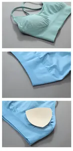 Detailed macro view of seamless ribbed sports bra with removable padding inserts