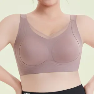 Plus size seamless push-up bra for women with breathable fabric in a mauve colorway