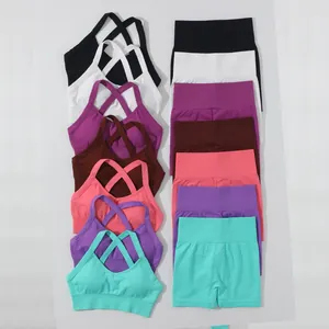 Set yoga senza cuciture multicolore con reggiseni sportivi e pantaloncini fitness a vita alta