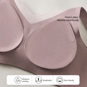 Breathable seamless wireless bra featuring fixed cups for lift and support, moisture-wicking fabric
