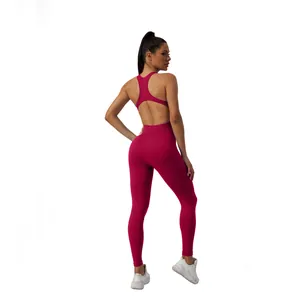 Close-up back view of magenta seamless fitness attire with elegant cross-back straps