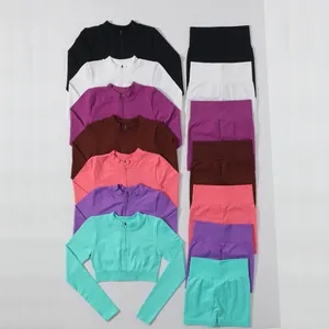 Varietà di set da yoga senza cuciture multicolore con top a maniche lunghe e pantaloncini