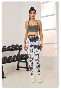 Leggings de yoga sans couture tie-dye noir et blanc pour femmes en salle de sport