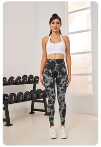 Vue complète de leggings sans couture à motif marbré pour femmes et soutien-gorge de sport