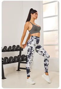 Legging de sport sans couture tie-dye noir et blanc taille haute pour le fitness