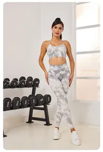 Ensemble soutien-gorge de sport et legging sans couture tie-dye gris