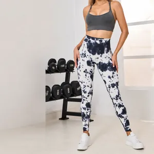 Leggings de Sport Sans Couture à Taille Haute pour Femmes Pantalon de Yoga Tie-Dye Respirant pour Gym Fitness et Course