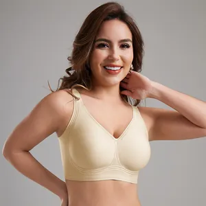 Comfortable beige seamless wireless bra with jelly glue support for plus size