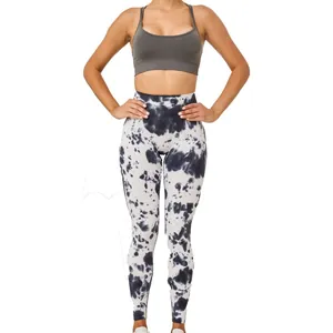 Leggings de sport sans couture tie-dye à taille haute pour femmes, motif marine