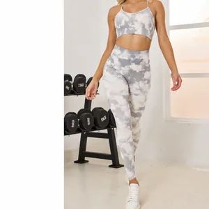 Ensemble de fitness tie-dye sans couture pour femme avec brassière et legging