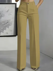 Nette broek met hoge taille, wijde pijpen, persplooien en een soepel vallend silhouet.