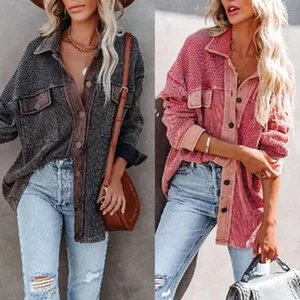Damen Casual Waffelstrick Strickjacke Jacke Revers Einreihig Langarm Einfarbig Tasche Streetwear Strickwaren Top