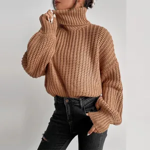 Modischer lockerer grober Rollkragenpullover mit gemütlichem überschnittenem Schulterdesign