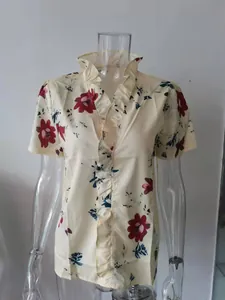 Camicetta estiva da donna a maniche corte con fiori e colletto a volant chic!!