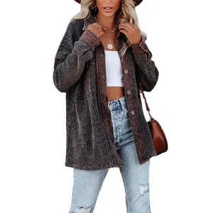 Lässiger strukturierter Damen Strick-Cardigan mit Revers und Knöpfen im Streetwear-Stil