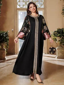 Elegant black Kaftan dress with floral embroidery and sequin details for women.
