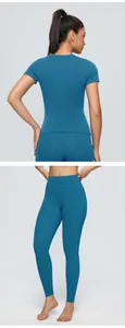 Vue détaillée avant et arrière de l'ensemble de yoga brossé à séchage rapide taille haute