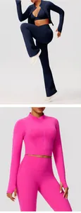 Strakke yoga sets voor dames met een ritsjasje en een flared sportbroek met hoge taille