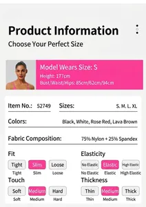 Product details showing size, fabric and fit for the nude feel padded yoga sports bra