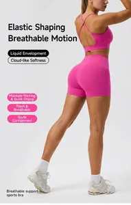 High-waisted moisture-wicking hot pink athletic yoga shorts for fitness and running sessions