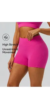 High-waist pink athletic yoga shorts with butt-lifting fit for fitness and running training