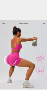 High waisted pink yoga shorts for women squat proof gym wear kettlebell exercise