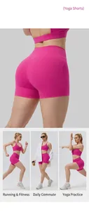 Vibrant pink high-waisted yoga shorts featured in running, casual, and yoga workout settings.