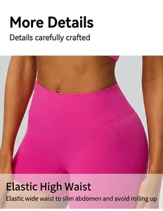 Close-up of high elastic waistband on pink yoga shorts for fitness and gym workouts
