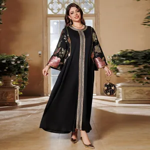 Elegant black maxi dress with exquisite floral sequin embroidery for a classy look