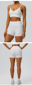 Vorder- und Rückansicht der weißen High-Waist Yoga-Shorts und Sport-BH Set für Fitness