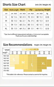 Detailed size chart for women's high-waisted yoga shorts with cm and inch measurements