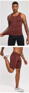 Details of men's compression fitness set showing high elasticity and side pocket
