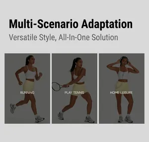 Versatile 3-inch high-waisted yoga shorts shown in running and home leisure activities.