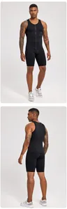 Full front and back views of men's black compression fitness set with zipper vest