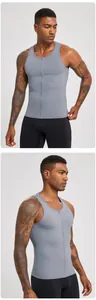 Men's grey zippered compression tank top for strong body shaping and gym fitness training