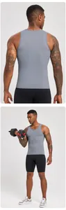 Men's athletic compression gym vest in grey with a front zipper for muscle training