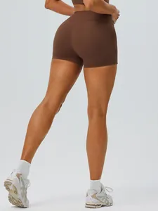 Braune Yoga-Shorts mit hoher Taille für Damen, Push-up-Design für Fitness und Gym