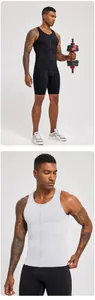 Detailed view of men's high-compression fitness vest featuring a functional front zipper closure